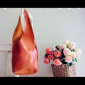 New condition! Artisan handmade - Cognac / whiskey leather sling bag with pocket